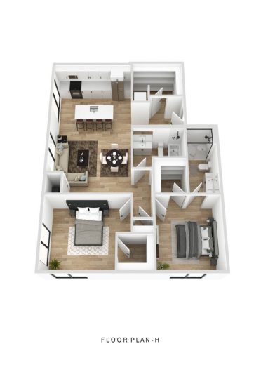 a floor plan of a two bedroom apartment at The Fuller Park Flats